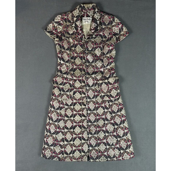 Gino Charles Dress Womens 8 A Line Geometric APC Pattern Vintage Elegant Diamond - Picture 1 of 13